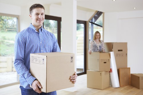 Man and van team using safe handling practices during a move