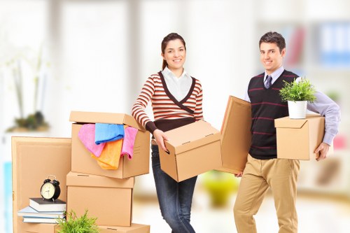 Boxes and household items being prepared for transport