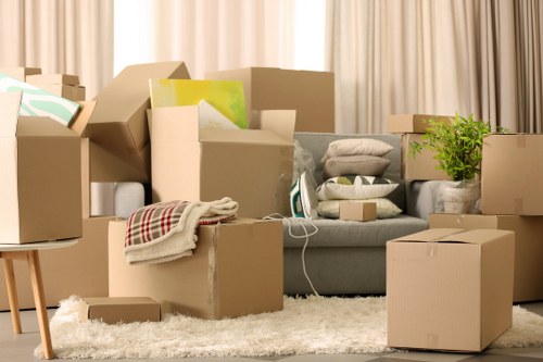 Packed household items ready for removals near Earls Court